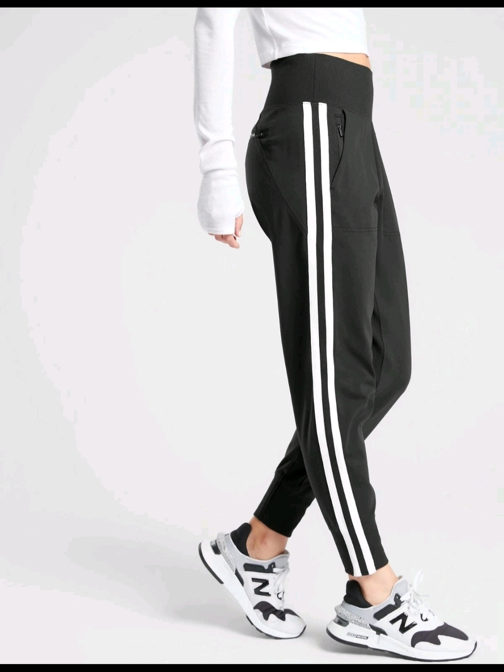 Athleta Venice Side Stripe Track Jogger Pants Womens M Black Athletic Retro - Picture 3 of 8